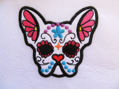 French bulldog Sugar Skull applique design, dog skull machine embroidery design 