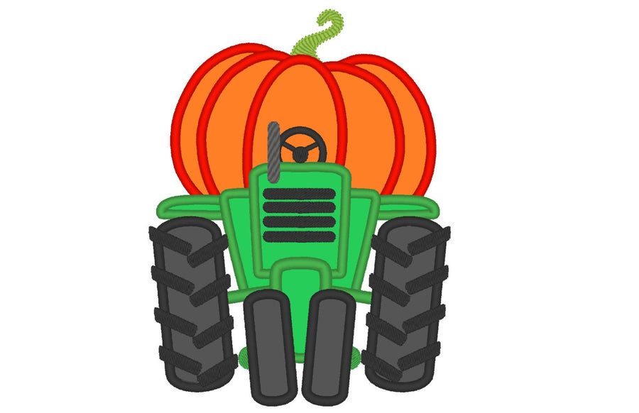 Happy Fall Pumpkin Tractor Applique Embroidery 4" 5" 6" 7" | PES DST JEF | Artapli