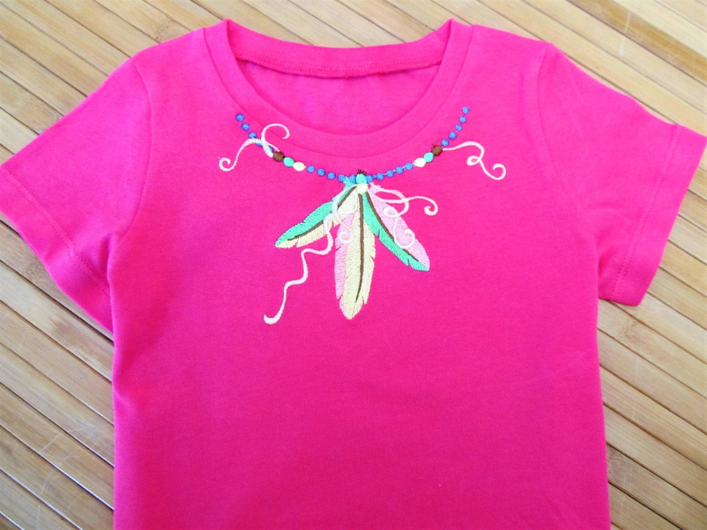Girls Feather Neckline Machine Embroidery 4" 5" 6" 7" | PES DST JEF | Artapli