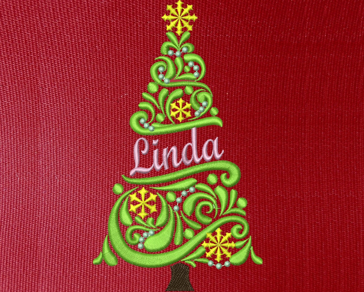 Christmas tree flag, burlap curl and swirl Split design