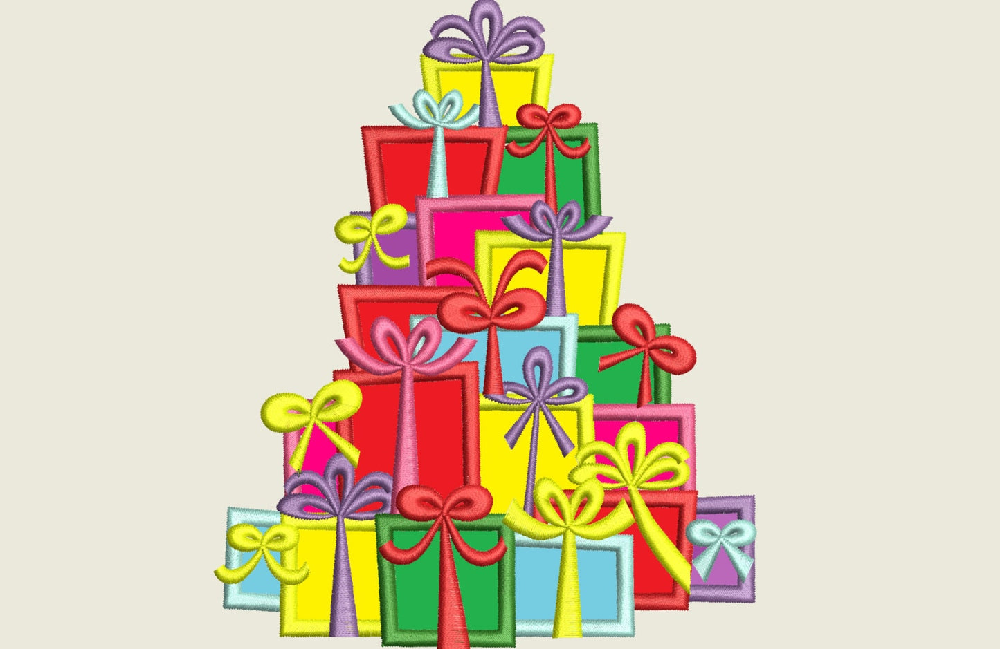 Gifts stack Christmas tree awesome unique applique machine embroidery designs