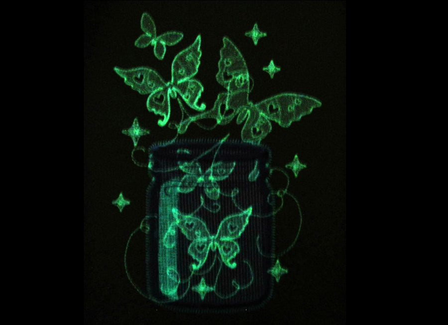Mason jar and butterflies for girls Glow in the dark special machine embroidery design for hoop 4x4, 5x7 magic glowing butterfly fairytale