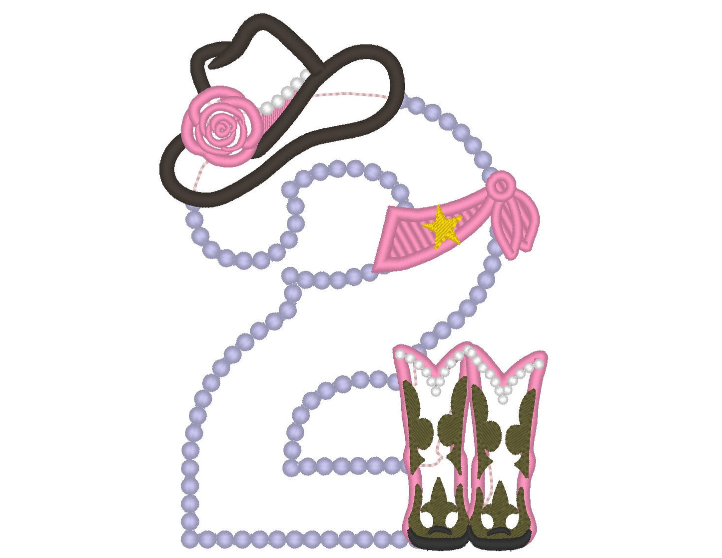 Lady Cowboy Birthday number TWO 2 one number machine embroidery | Artapli - image 1