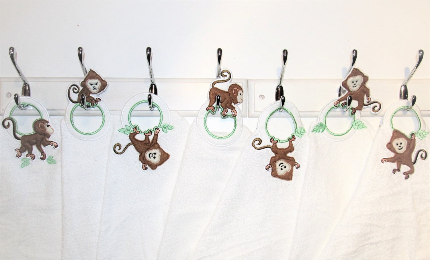 Monkeys Row 7 "in the Hoop" Machine Embroidery Designs, WITH Project, Towel Topper. Hanger, Hanging Hole Embroidery ITH Designs - Etsy