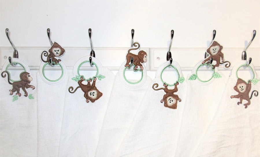 Monkeys Row 7 "in the Hoop" Machine Embroidery Designs, WITH Project, Towel Topper. Hanger, Hanging Hole Embroidery ITH Designs - Etsy