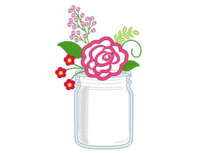 Shabby chic rose flower in Mason jar floral summer applique machine embroidery designs 