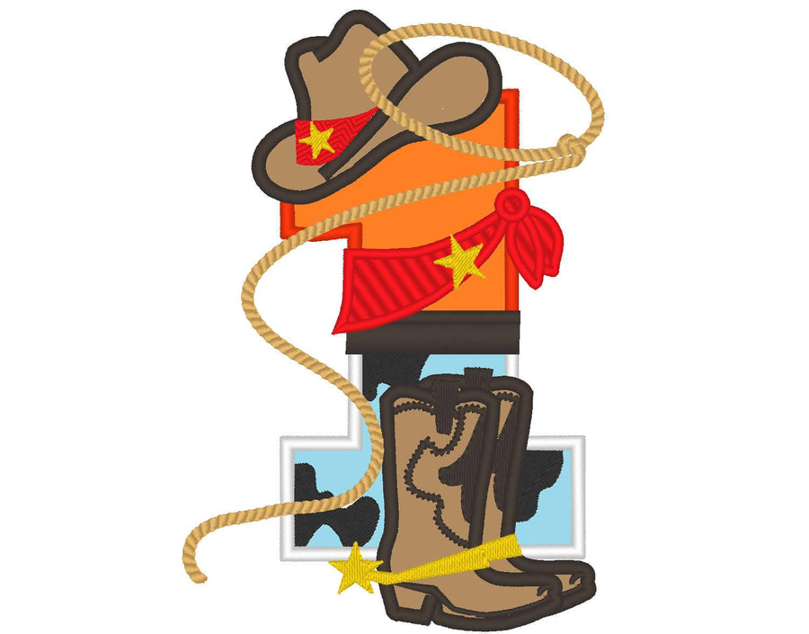 Cowboy Birthday Number 1 One Machine Embroidery 7" 5" | PES DST JEF | Artapli
