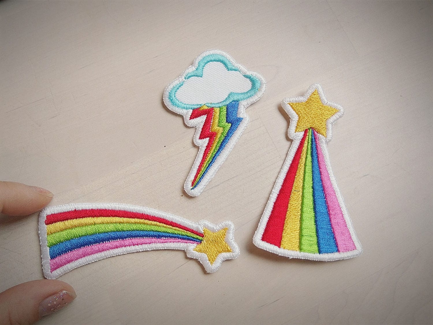 Rainbow and falling Star Flash Cloud patch Applique Embroidery 2.5" 3" 3.5" 4" 5" 7" | PES DST JEF | Artapli
