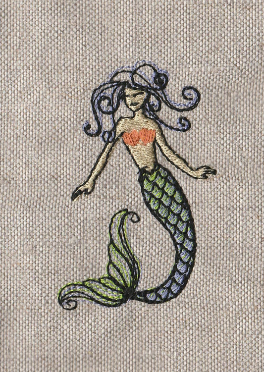 Mermaid sketch stitch outline bean triple, lock stitch embroidery designs 4x4 5x7 6x10 - mermaid simply urban curly embroidery design