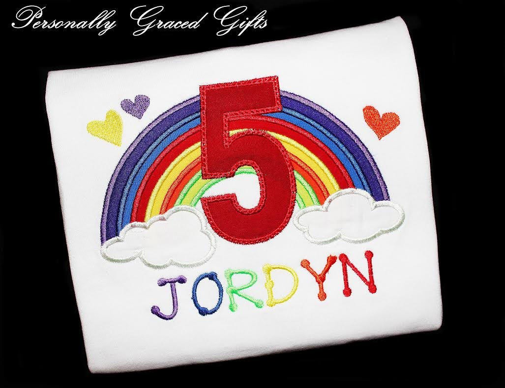 Rainbow in clouds Birthday Number 5 Five applique machine embroidery designs
