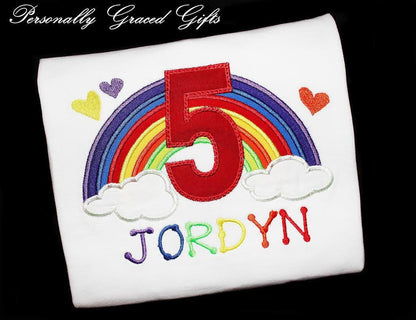 Rainbow in clouds Birthday Number 5 Five applique machine embroidery designs