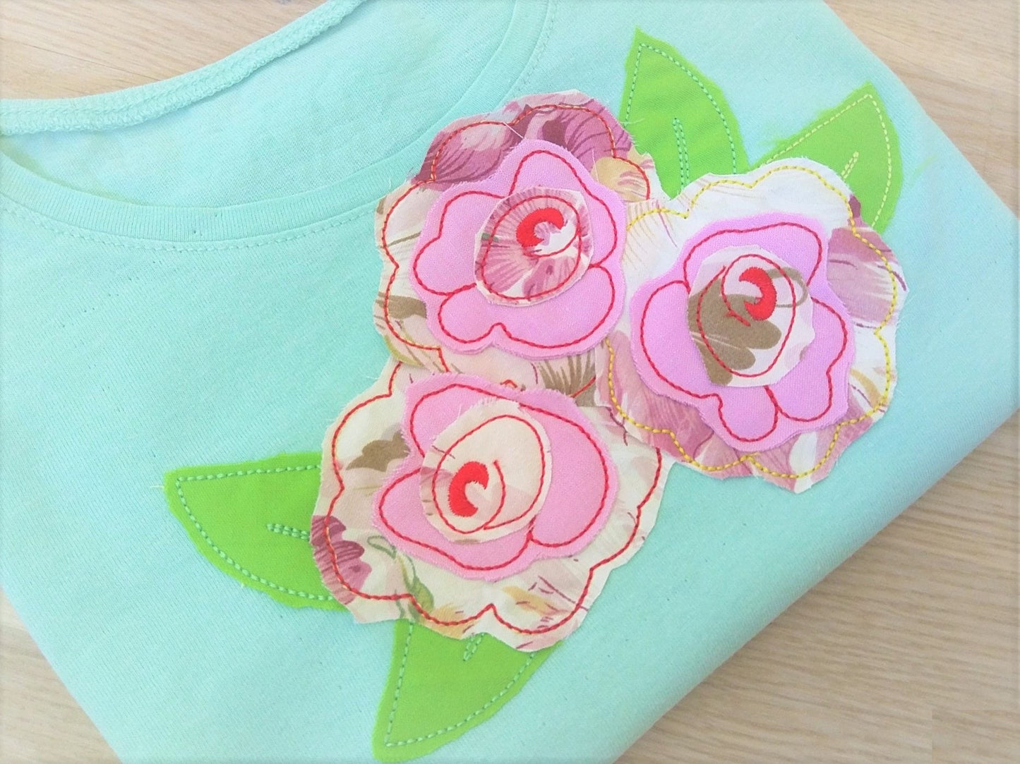 Shabby chic rose flower raggedy edge applique bouquet machine embroidery designs