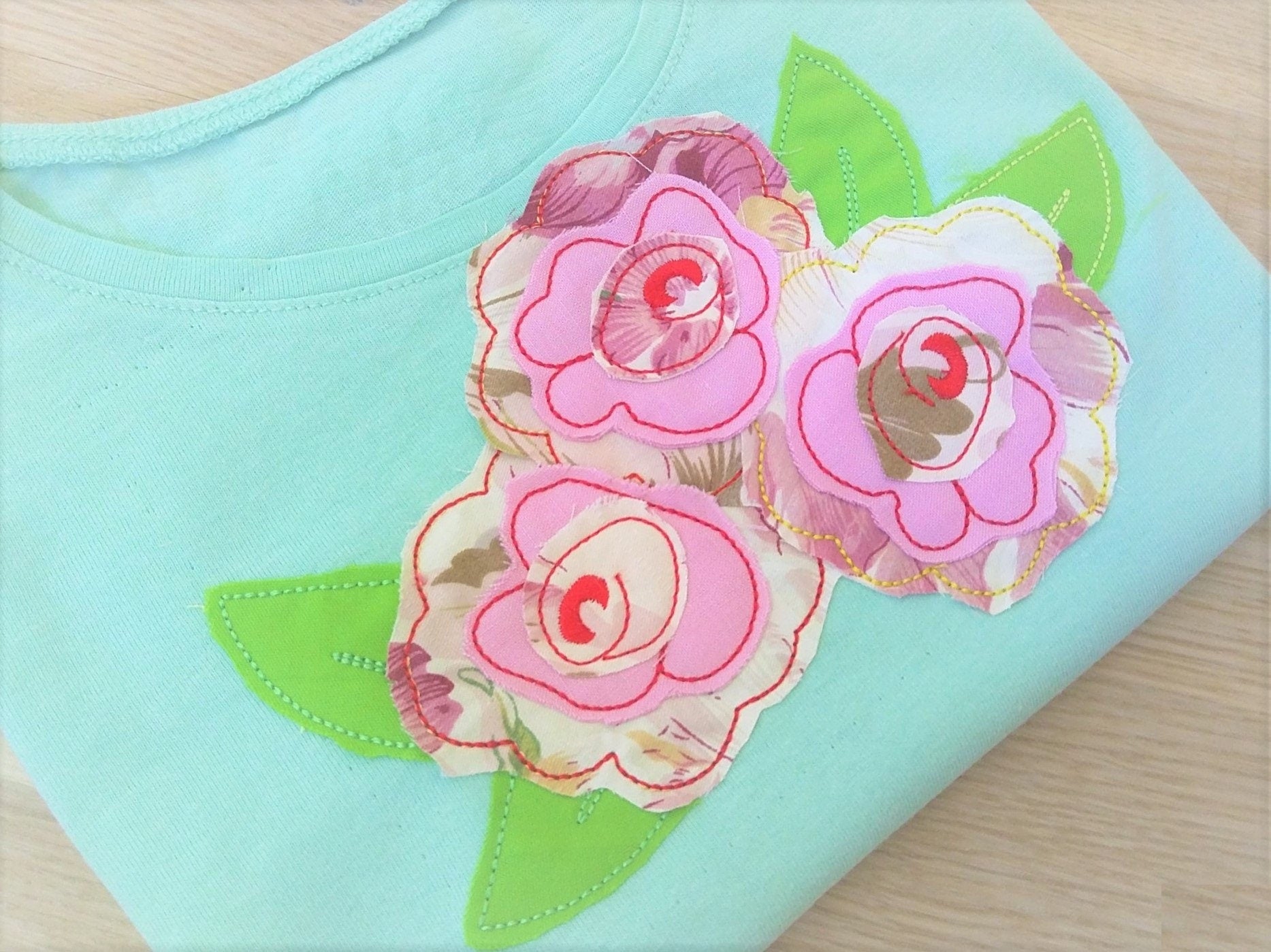 Shabby chic rose flower raggedy edge applique bouquet machine embroidery designs