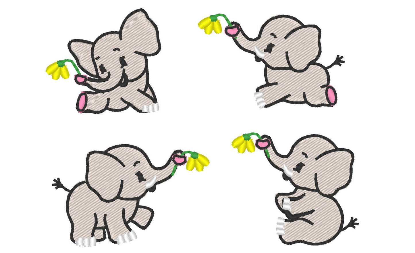Mini Little Elephant Set of 4 types Elephant fill stitch kids baby Monogram accent Machine Embroidery Designs