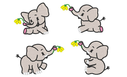 Mini Little Elephant Set of 4 types Elephant fill stitch kids baby Monogram accent Machine Embroidery Designs