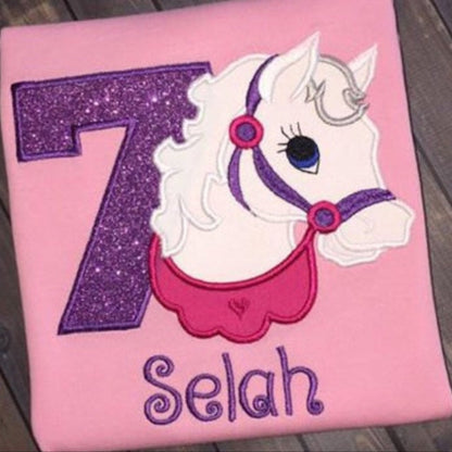 Pretty Horse Applique kids girls machine embroidery designs