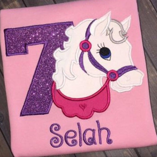 Pretty Horse Applique kids girls machine embroidery designs