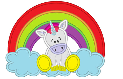 Unicorn on Rainbow Applique Embroidery 6" 7" 8" 5" 10" | PES DST JEF | Artapli