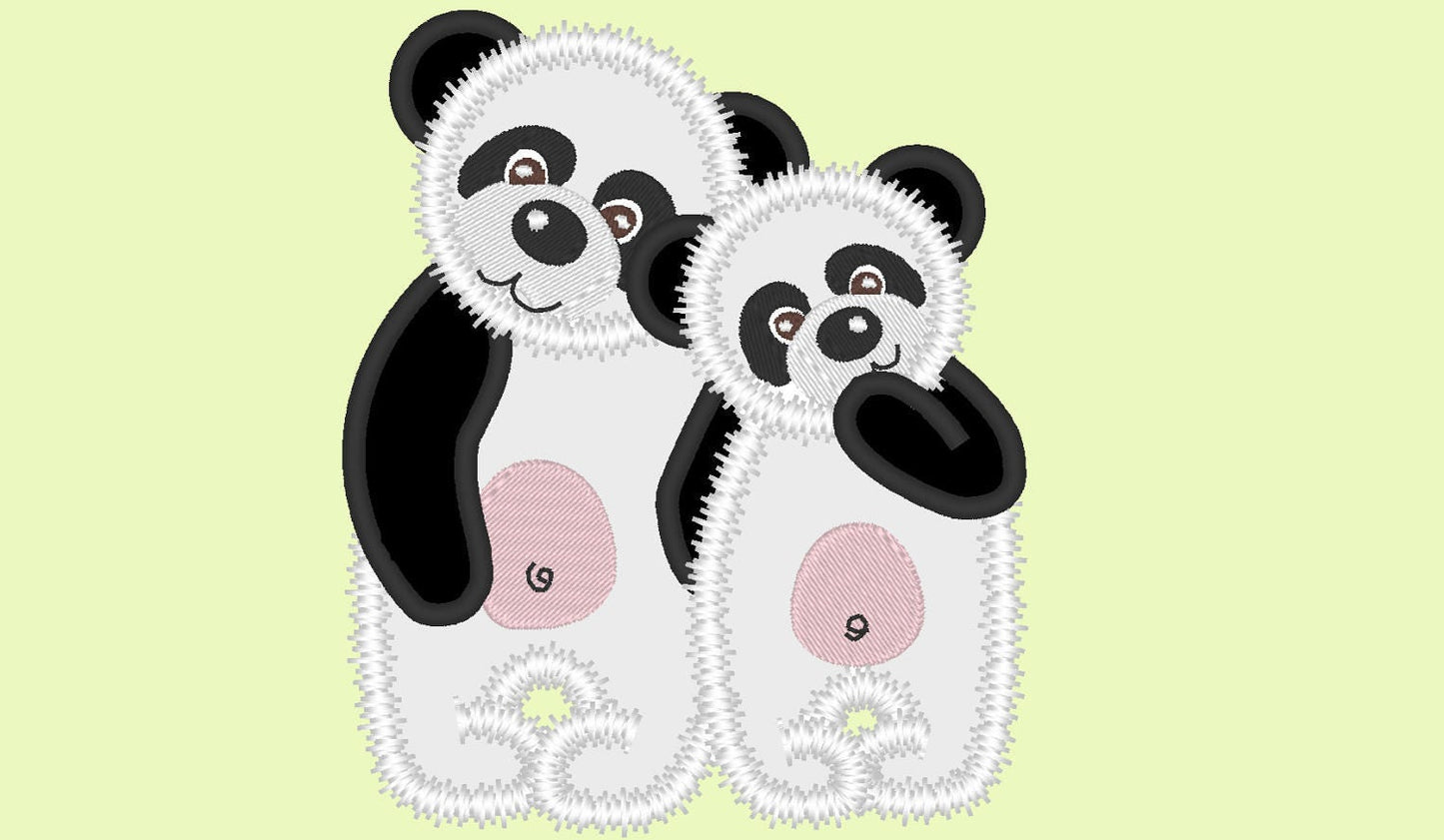 Pandas - big little sister brother Applique Embroidery 4" 5" 6" 7" 10" | PES DST JEF | Artapli