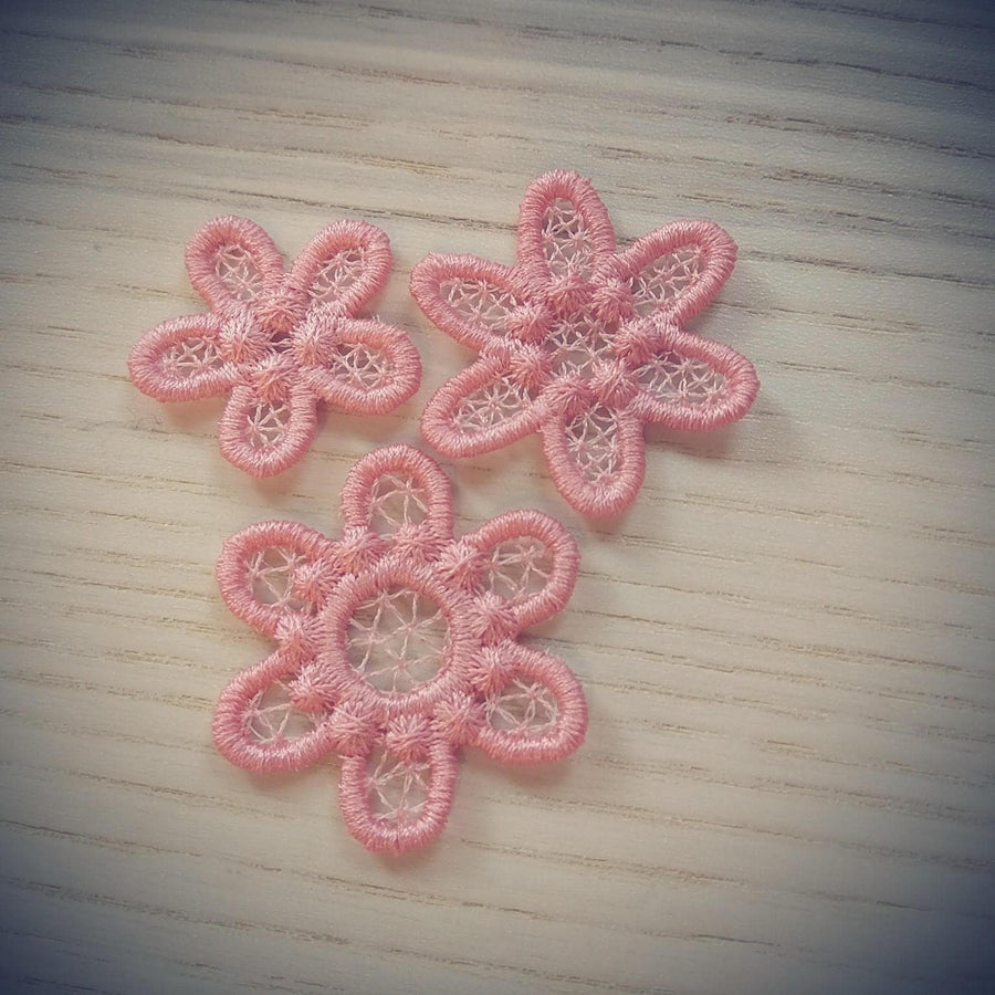 Mini delicate classy lace flowers 3 types SET of 3 FSL Free standing lace machine embroidery design