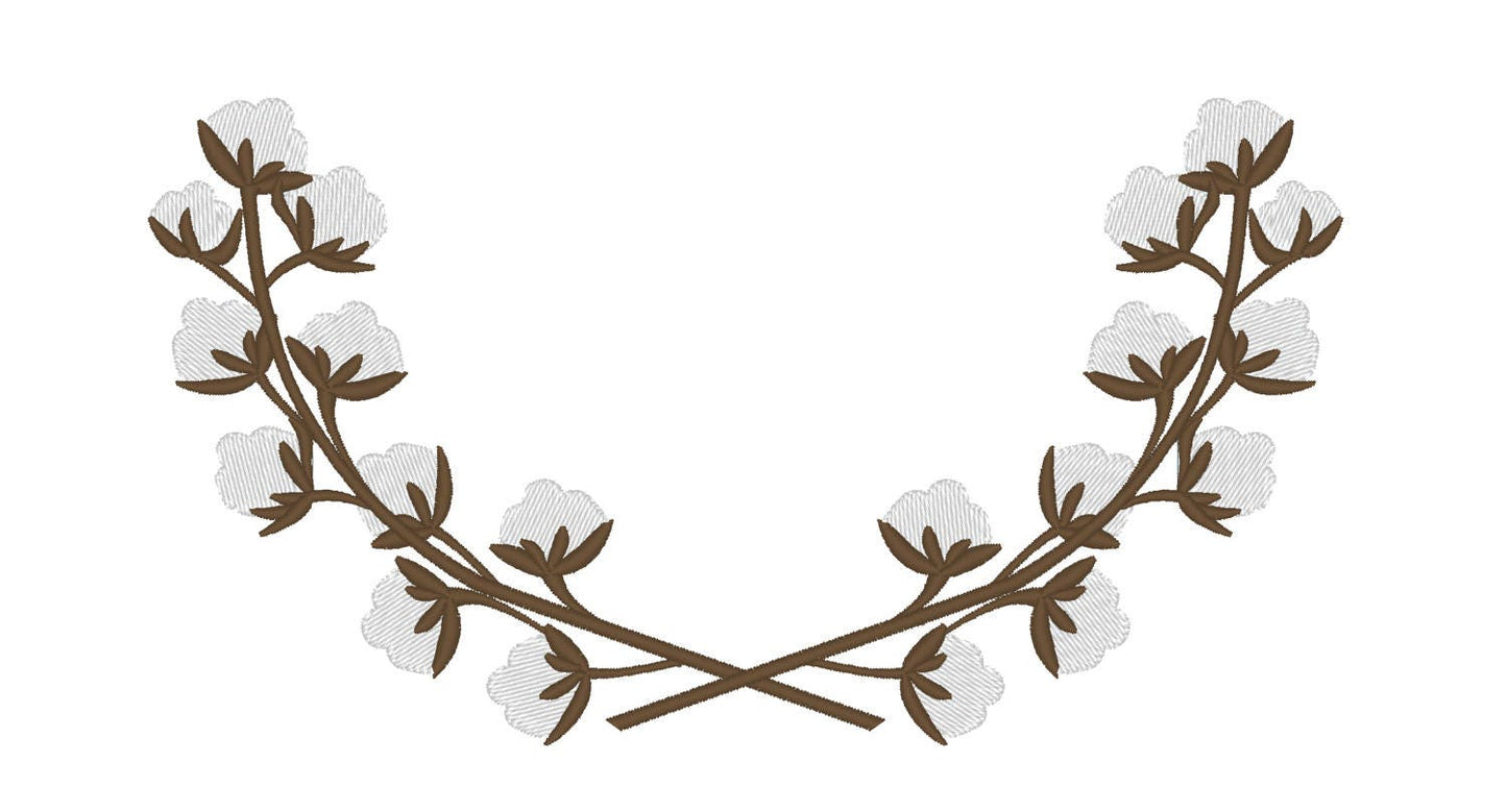 Cotton Branch floral wreath Monogram floral frame fill stitch machine embroidery designs 