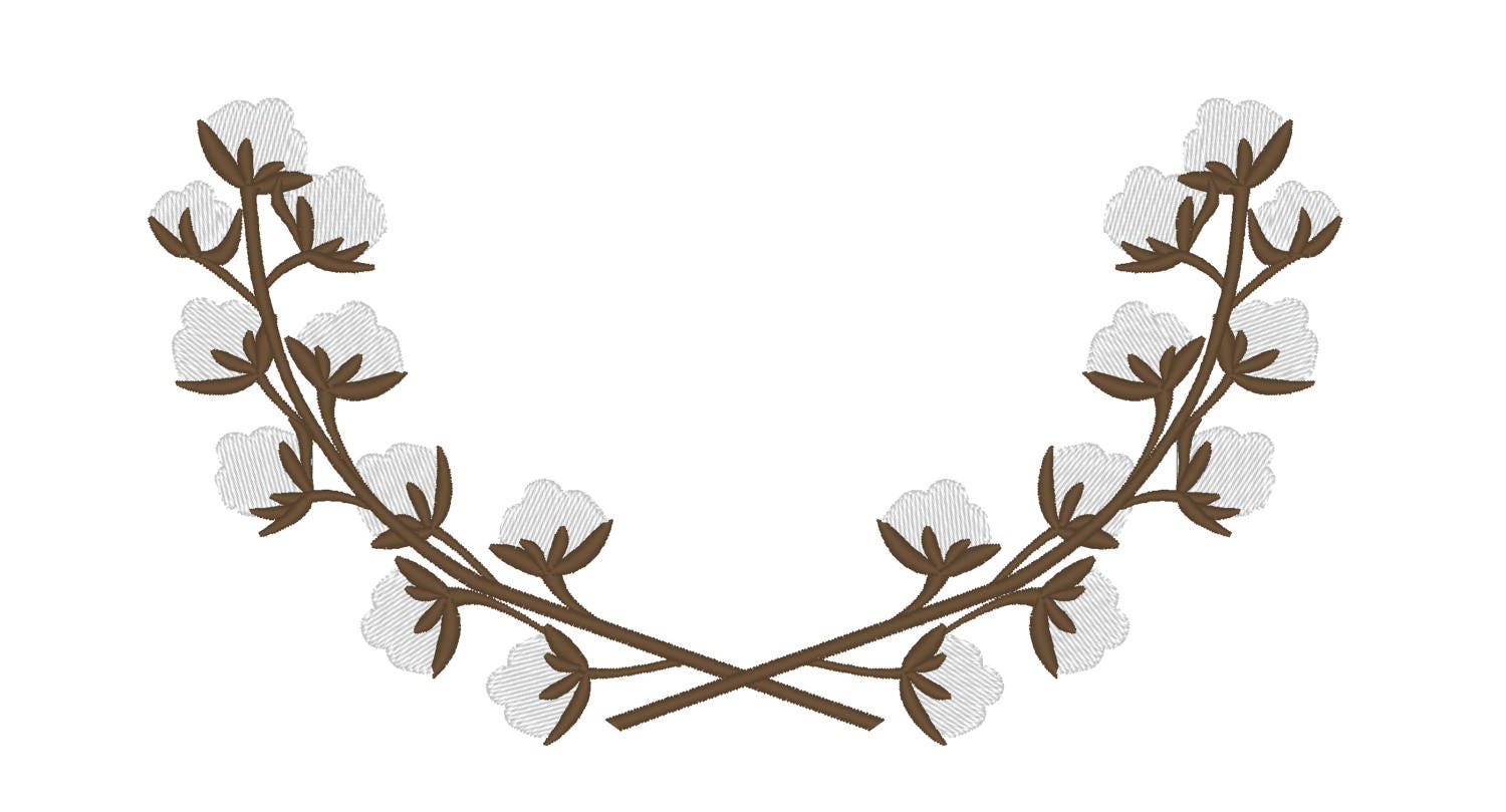 Cotton Branch floral wreath Monogram floral frame fill stitch machine embroidery designs 