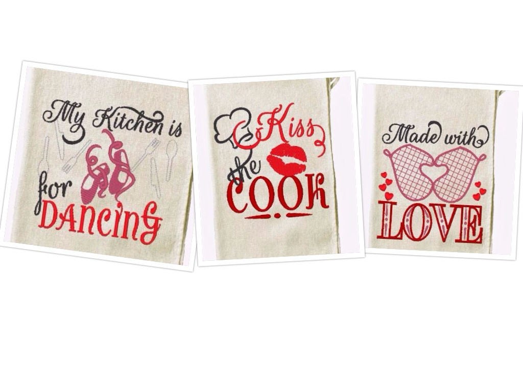 Tea towel cute kitchen quotes, machine embroidery designs for hoop 4x4, | Artapli - image 1