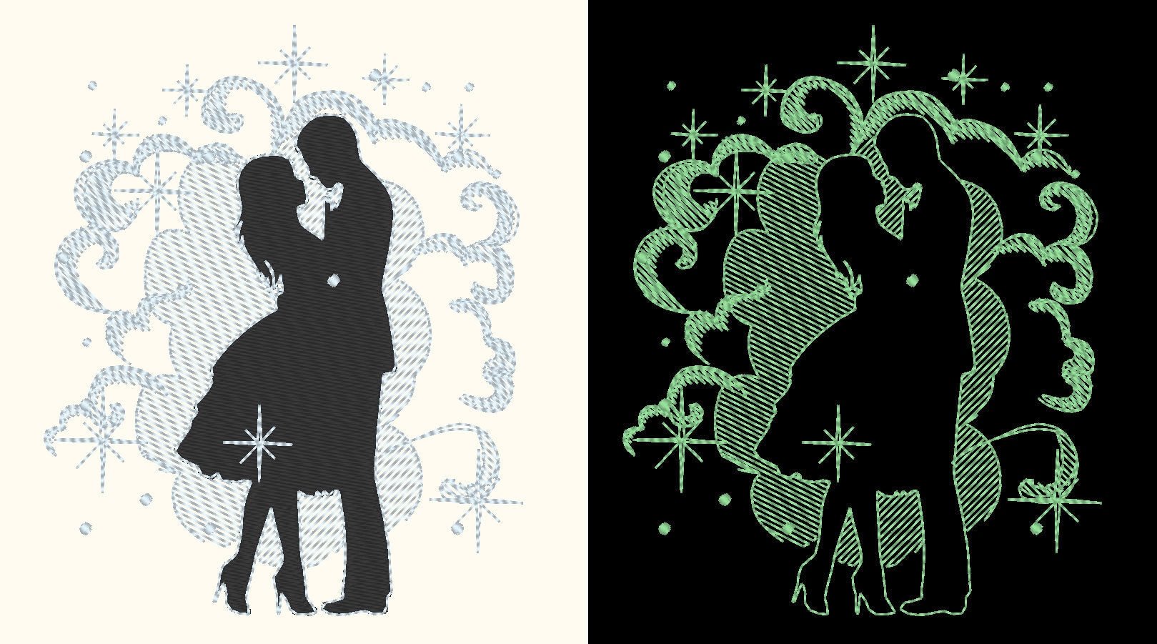 Magic Romantic Couple Machine Embroidery 4" 5.5" 7" 5" | PES DST JEF | Artapli