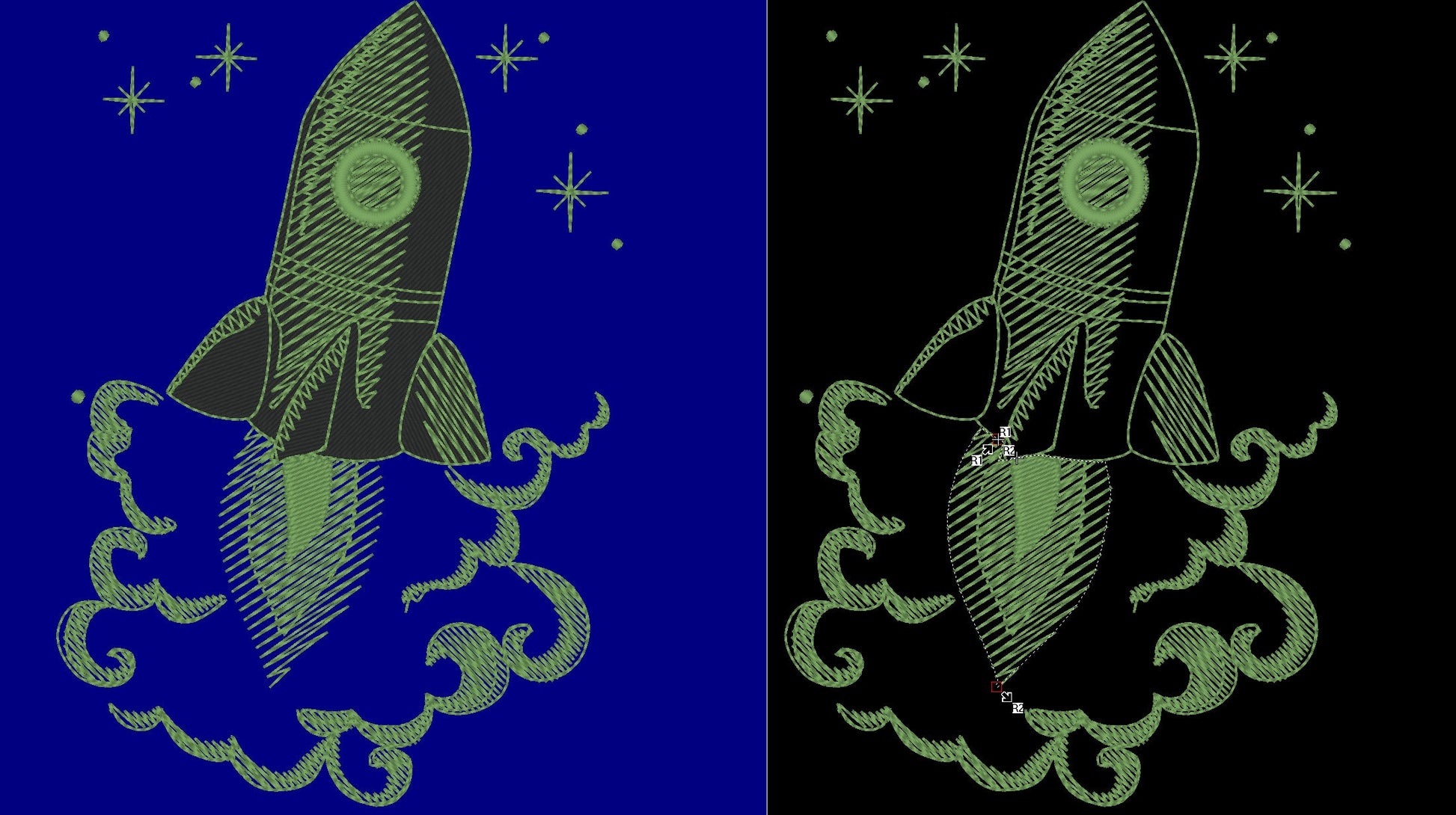 Magic Rocket Glow in the dark Machine Embroidery 4" 5.5" 7" 5" | PES DST JEF | Artapli