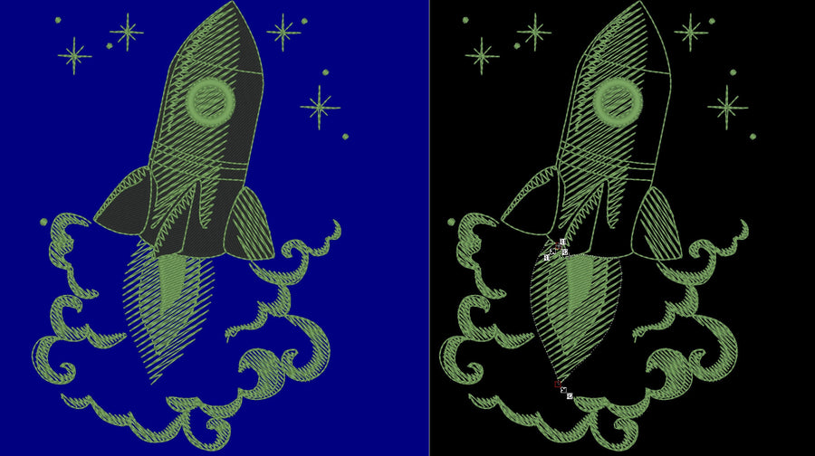 Magic Rocket Glow in the dark Machine Embroidery 4" 5.5" 7" 5" | PES DST JEF | Artapli