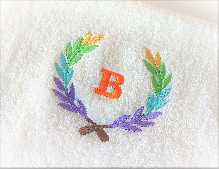 Laurel Wreath rainbow leaves Monogram Frame and mini Font machine embroidery designs SET