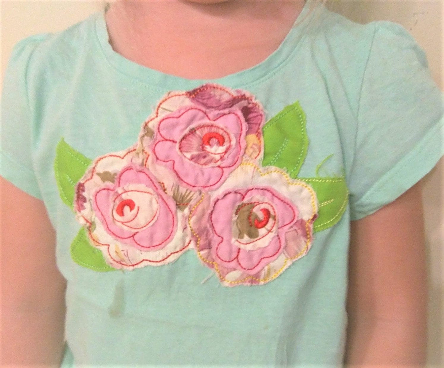 Shabby chic rose flower raggedy edge applique bouquet machine embroidery designs