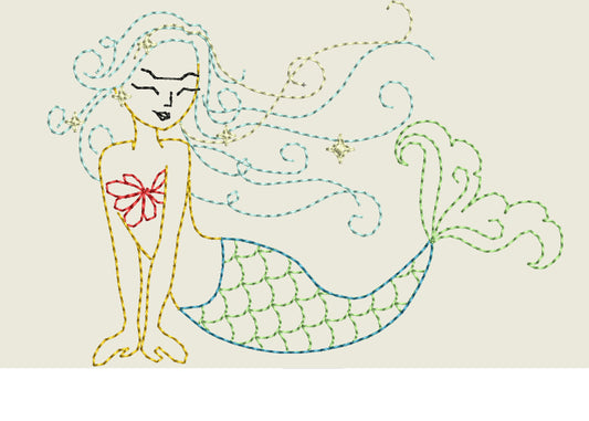 Mermaid Sketch Stitch Outline