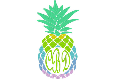 Rainbow Pineapple Circle Monogram Frame summer fruit machine embroidery designs