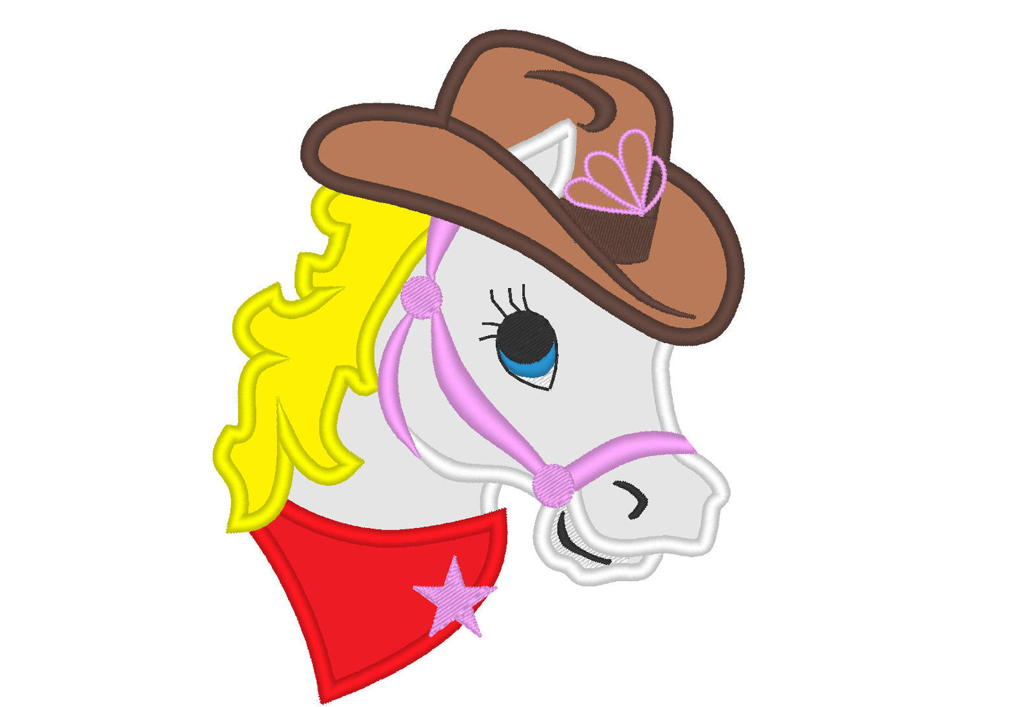 Horse with Cowboy Hat and Bandanna Embroidery 4" 5" 7" 6" 10" | PES DST JEF | Artapli