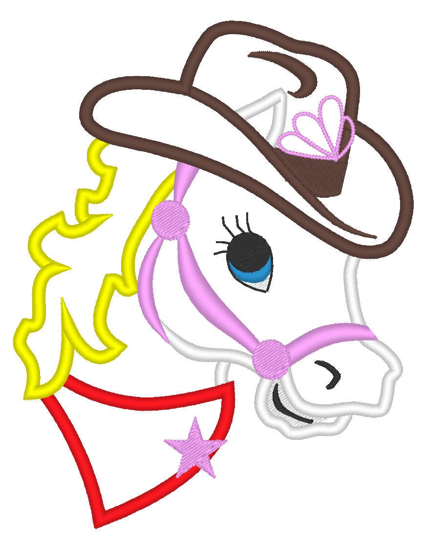 Horse with Cowboy Hat and Bandanna – Sizes 4" 5" 7" 6" 10" Digital Embroidery File | Artapli