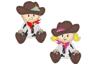 Cowboy Girl and Boy Baby – Sizes 3.5" 4" 4.5" 5" 7" Digital Embroidery File | Artapli