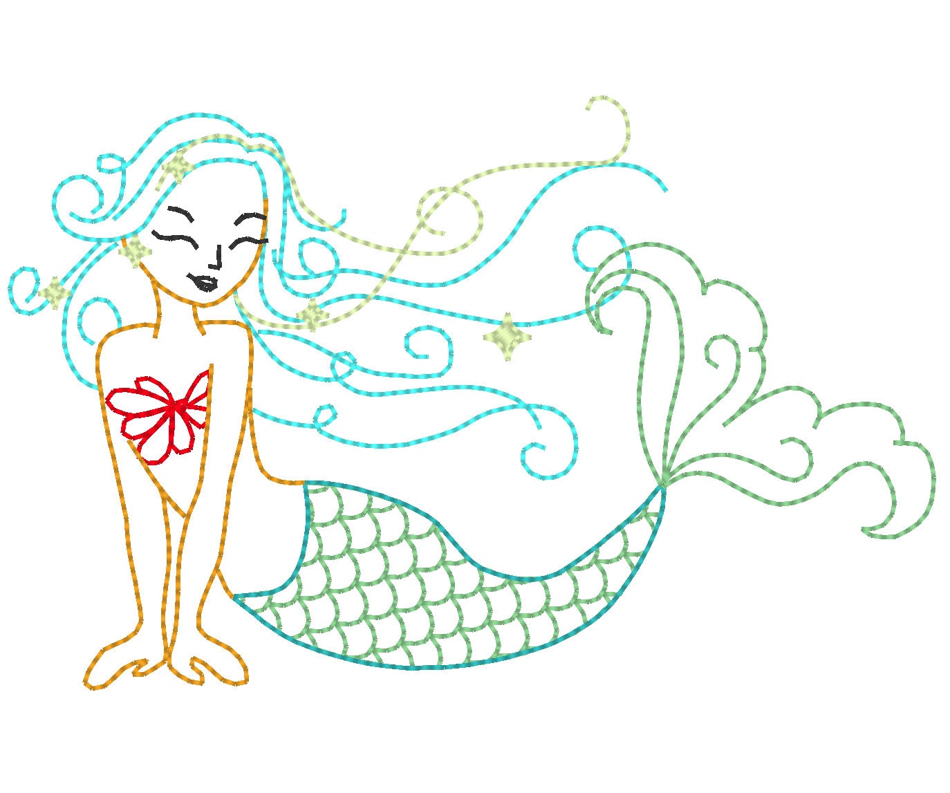 Mermaid Sketch Stitch Outline