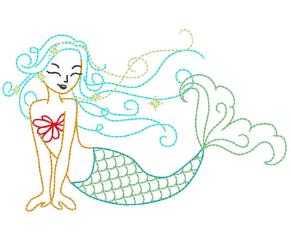 Mermaid Sketch Stitch Outline