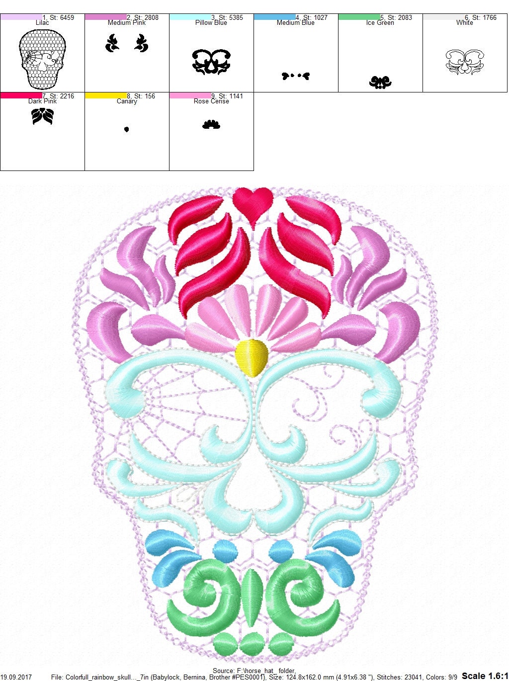 Sugar Skull calavera feltie mini machine embroidery designs felt outline
