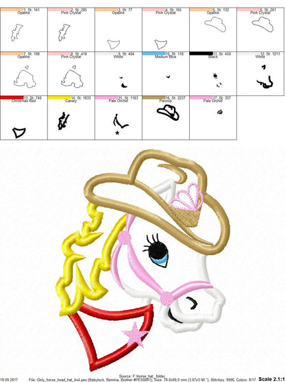 Horse with Cowboy Hat and Bandanna – Appliqué machine embroidery design by Artapli