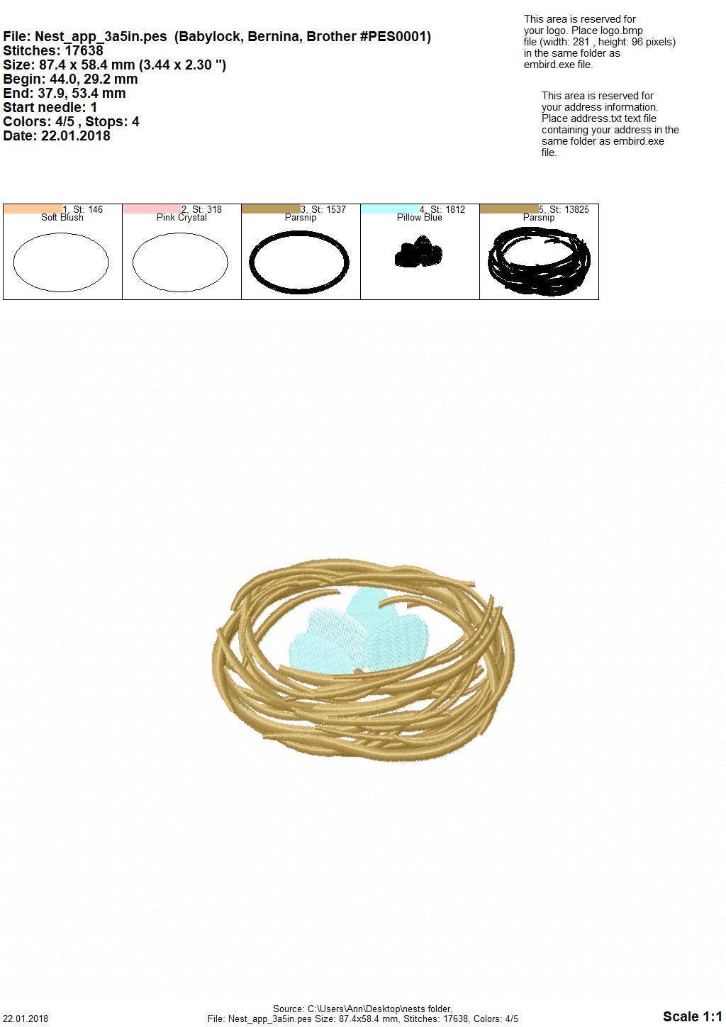 Bird Nest with Eggs Applique