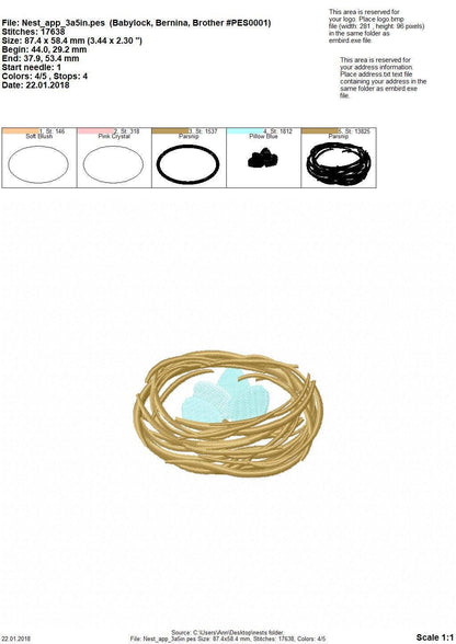Bird Nest with Eggs Applique
