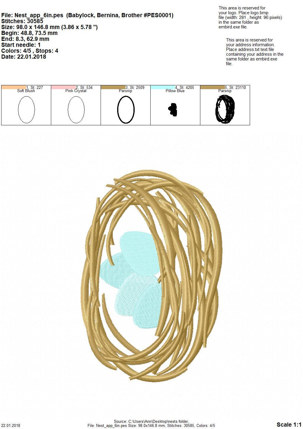 Bird Nest with Eggs Applique