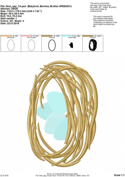 Bird Nest with Eggs Applique