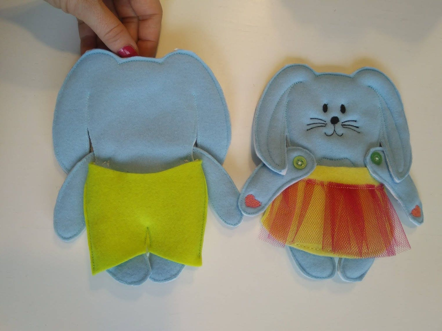 Paper-doll Bunny and Clothing ITH – Sizes 5" 7" Digital Embroidery File | Artapli