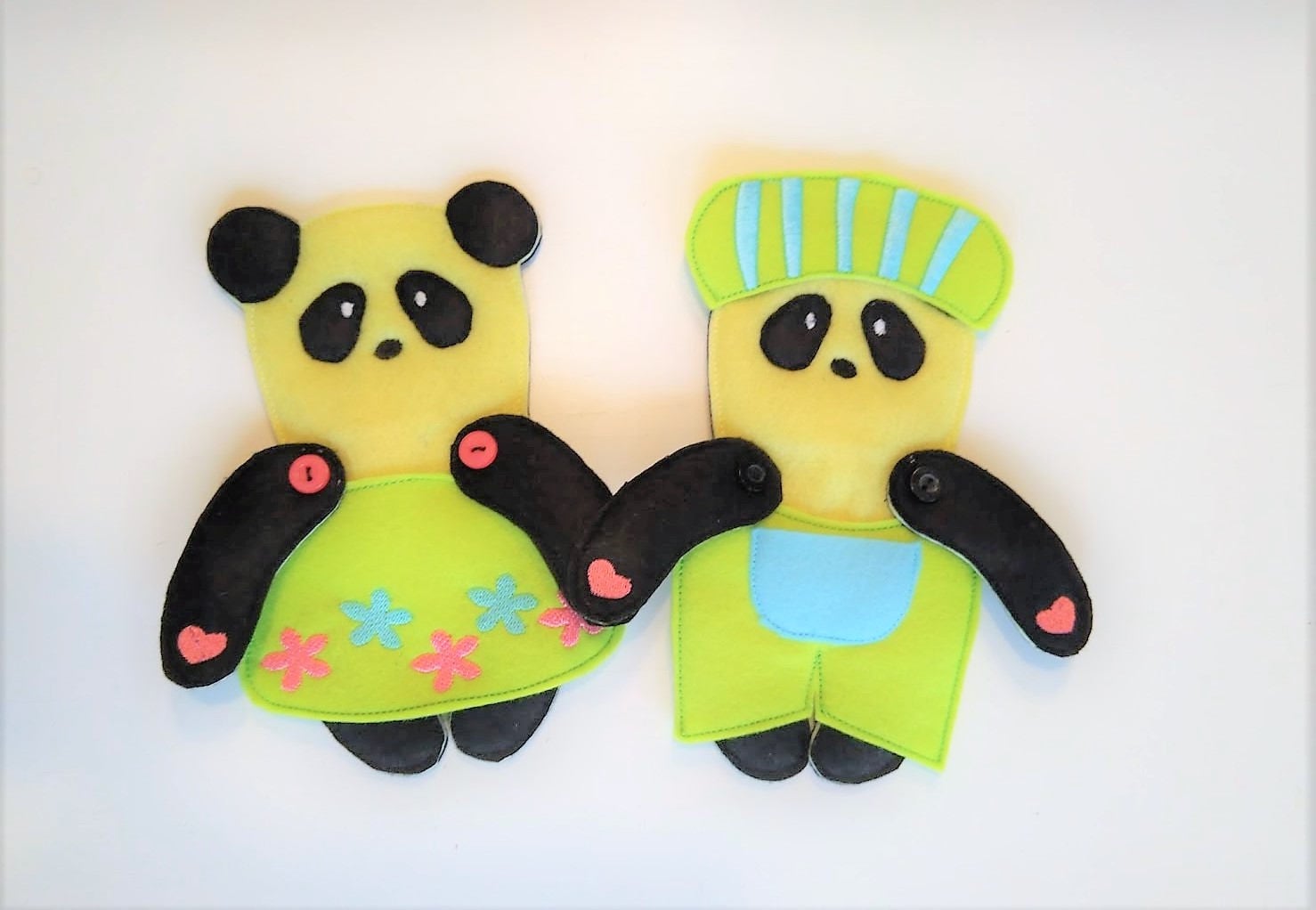 Paper Doll Felt Panda and Clothing ITH – Sizes 5" 7" Digital Embroidery File | Artapli