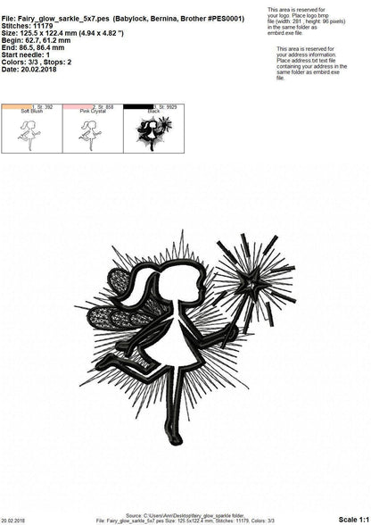 Glow Tooth Fairy / Glow in the dark – Fairy embroidery design by Artapli