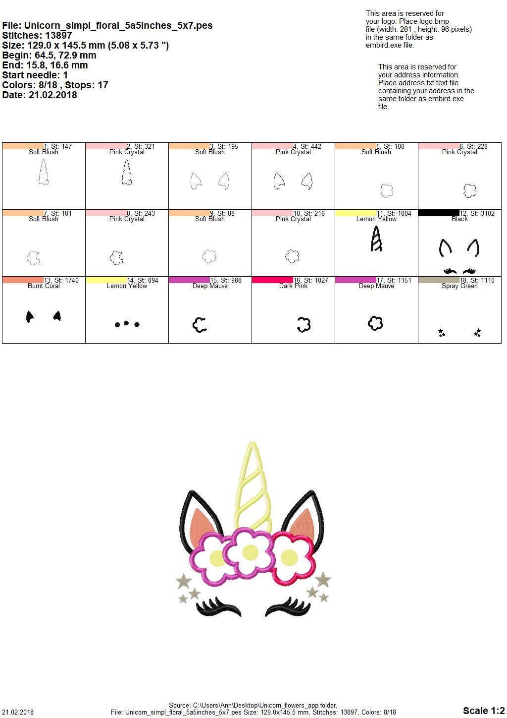 Unicorn head with floral crown applique - machine embroidery designs applique Rainbow unicorn embroidery Rainbow unicorn face