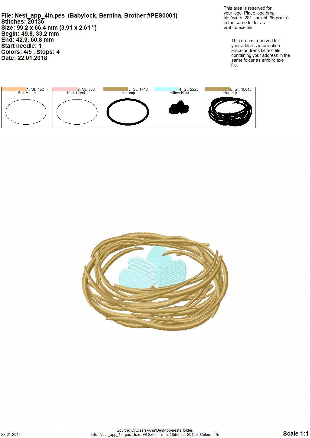 Bird Nest with Eggs Applique